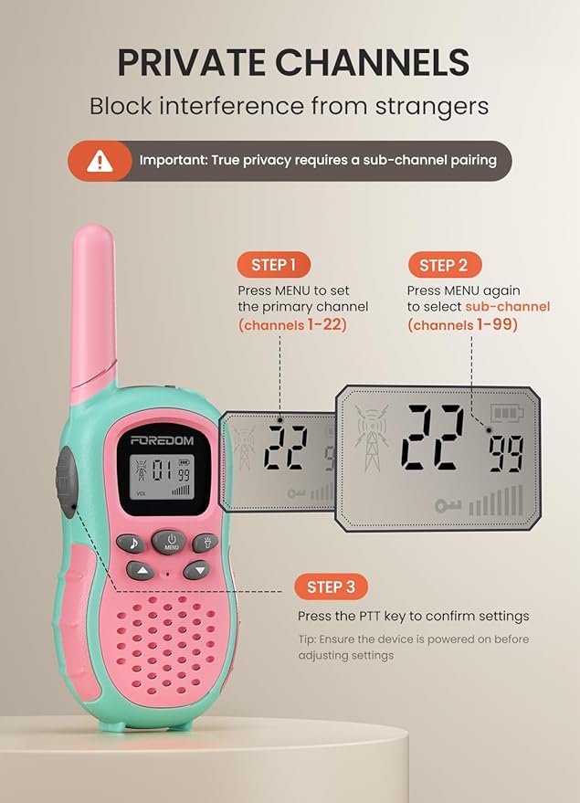 FOREDOM Rechargeable Walkie Talkies for Kids Walkie Talkies Long Range for Boy & Girl Age 3 to 12 Year Old Birthday Toys with Flashlight, 2 Pack