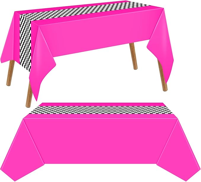 Irenare Car Birthday Party Supplies Racing Decorations 50s Party Tablecloth Racetrack Table Runner Table Covers for Kids Boy Car Theme Birthday Decor, 54 x 108 Inch(Rose Red,6 Sheets)