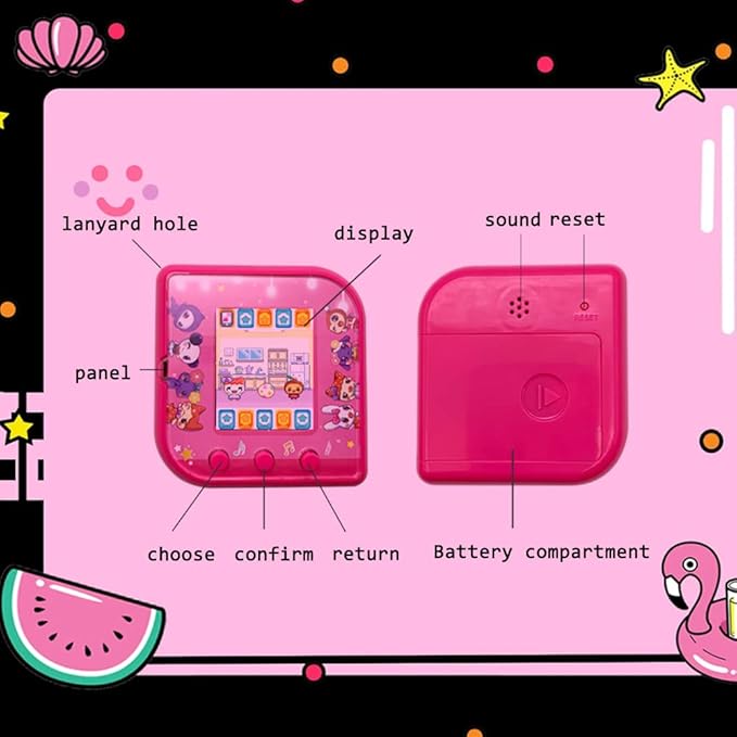 Virtual Electronic Pocket Pets for Kids - Super Cute Retro Digital Pixel Nostalgia for Girls 6 Years+, 12 Cartoon Characters Mascotas, Handheld, Mini Console Pet Machine Toys, 6.5*6.5*3cm (Purple)