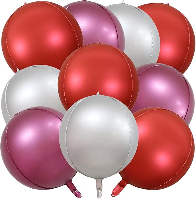 KALOR 22 Inch Matte Red and Silver Foil Balloons, 10 Pcs Large 4D Giant Round Metallic Foil Balloon for Birthday Party Baby Shower Graduation Party Decorations