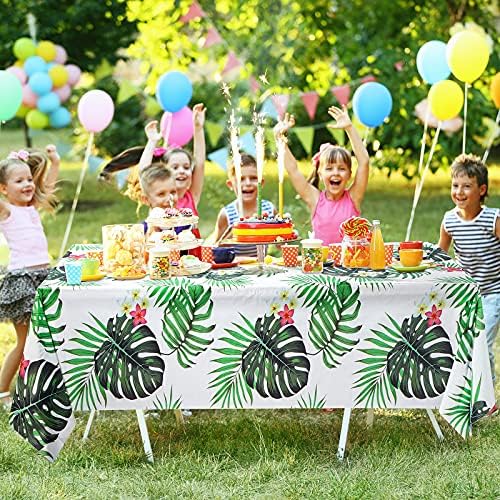 Tatuo 1 Piece Hawaiian Luau Party Tablecloth Palm Leaves Table Cloth 54 x 108 Inches Plastic Disposable Table Decorations for Summer Pool Beach Cocktail Aloha Safari Jungle Party Supplies