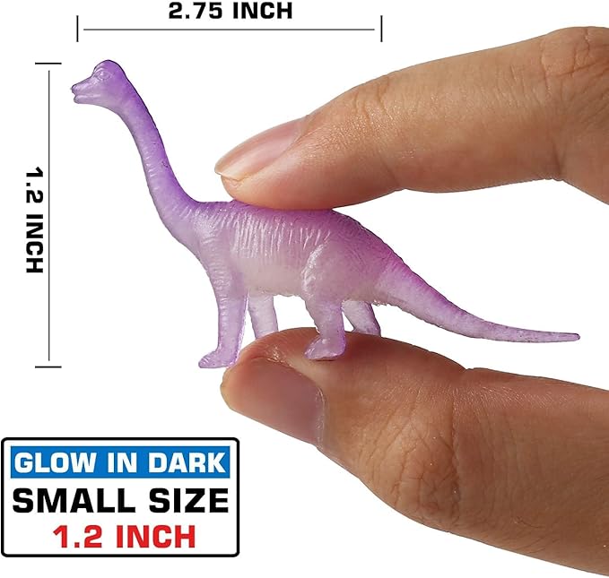 96 Piece Glow in Dark Mini Dinosaur Toy Set(24 Style), Plastic Realistic Dino Figure, Kid Birthday Party Favors Supplies Goody Bag Valentines Day Gift Pinata Stuffers Easter Eggs Easter Basket Filler