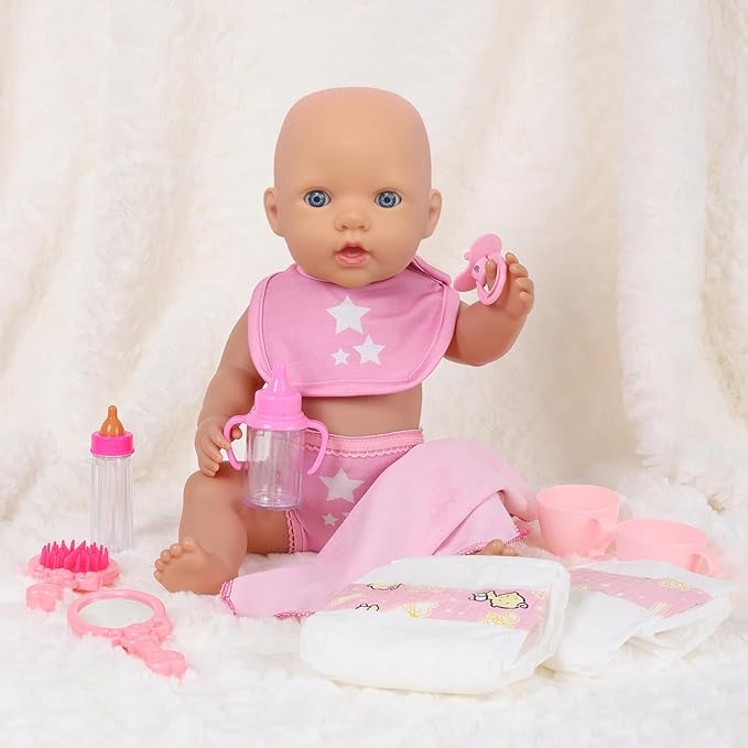 Baby Doll Accessorie, 13 Pcs Doll Stuff Acessories Storage Diaper Bag Set for 14-18 Inch Dolls, Feeding and Caring Set Includes Diaper, Bottle etc Suitable Pretend Play