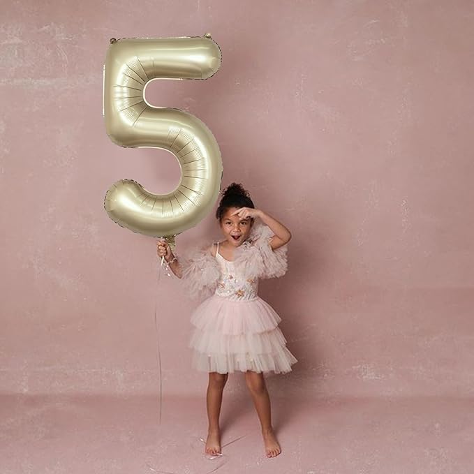 Metallic Gold 5 Balloons, 40 Inch Giant Light Gold Mylar Foil Number 0-9 Helium Balloon for Girls Boys, Self Inflating Champagne 5th Birthday Balloon for Women Anniversary Party Decorations Supplies