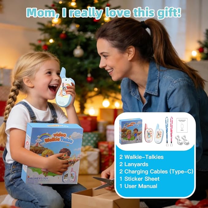 Walkie Talkies for Kids, 2 Pack 720P Video Walkie Talkies for Kids Rechargeable Long Range Video Walkie Talkies, Toys Gifts for Family, Camping, Hiking for Boys Girls Ages 3-12 (Blue+Pink)