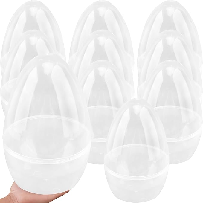10 Pcs 10 Inch Giant Plastic Easter Eggs Jumbo Fillable Transparent White Empty Easter Eggs for Easter Basket Stuffers Party Supplies