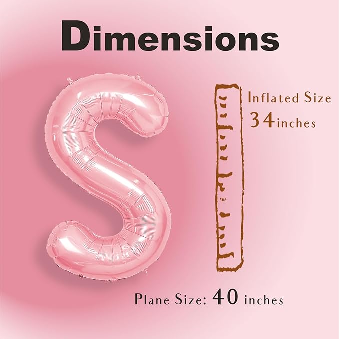 SUWEN 40 Inch Pink Large S Letter Balloons Big Foil Helium Letter Balloons A-Z Jumbo Mylar Happy Birthday Party Decorations for Girl Anniversary Party Supplies