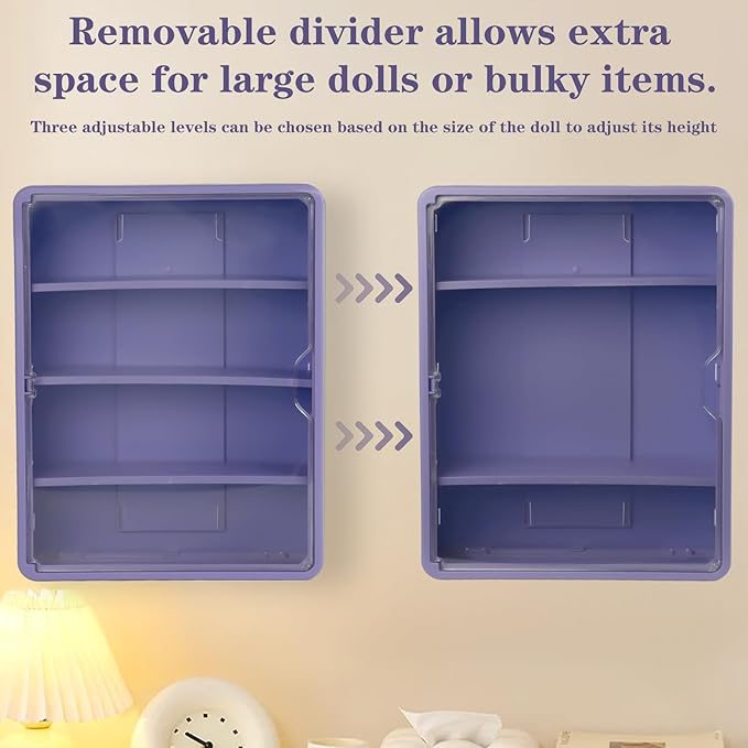 4-Tiers Clear Display Case for Figures, Wall-Mounted Display Box with Adjustable Shelves, Dustproof Display Cabinet Organizer for Mini Figures, Blind Box Toys and Collectibles