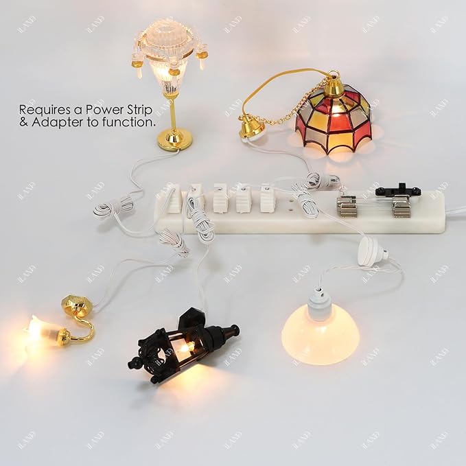 iLAND 1/12 Scale Accessories of Dollhouse Lights, Classic Miniature Lamp for Dollhouse Decoration, Pretty Glass Floral Wall Light w/Plug