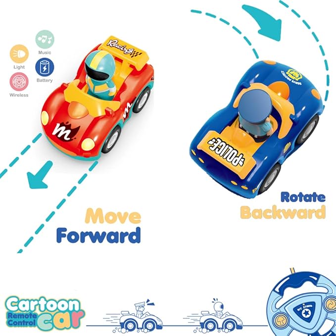 Haktoys Remote Control Cars for Toddlers, 2 Pack Police & Race Car Toy Set with Different Frequency for 2 Player Racing, Toddler Remote Control Car Toys for Boys and Girls
