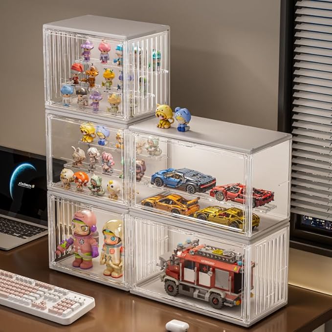 3 Tiers Clear Display Case with Lights, Acrylic Storage Organizers Box with Magnetic Door, Acrylic Dustproof Showcase for Collectibles Action Figure((1, White Large)