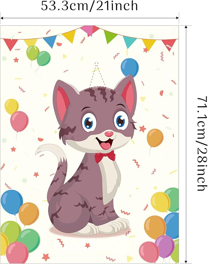 Morcheiong Pin The Tail on The Cat Birthday Party Game with 48 Hats, Cat Themed Birthday Party Favors Supplies Decorations for Kids