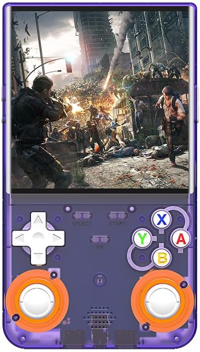 R36 Ultra Retro Handheld Game Console, with 128G Built-in 40000+ Games, 3000mAh Rechargeable, Support 20+ Simulators, Linux System, 4.0 Inch IPS Screen Portable Pocket Arcade (Transparent Purple)
