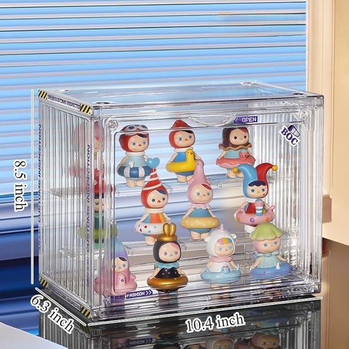 Clear Display Case for Figures, Acrylic Display Case for Collectibles, Adjustable Figure Display Case with Magnetic Door, Stackable Display Box for Action Figures, Pop Mart, Funko Pop (Clear, 1 Pack)