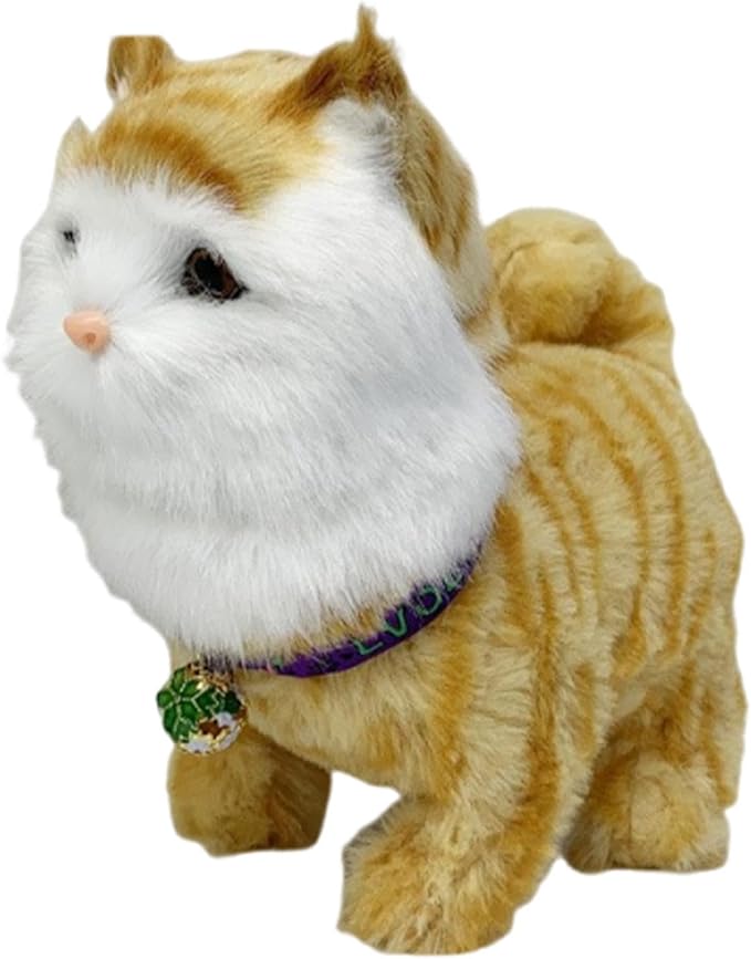 Electronic Walking Cat Toy, Robotic Pet, Vivid, Realistic, with Moving Tail, and, for Children, Yellow