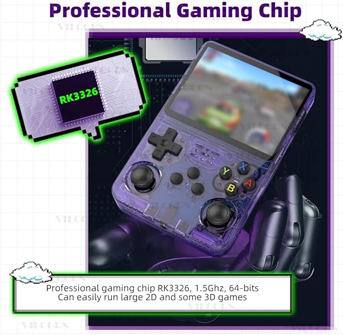 R36S Retro Handheld Game Console Support Arkos Linux System, 3.5" IPS Screen Retro Game Emulator,Portable Pocket Video Player 64GB (Purple)