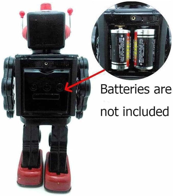 Charmgle Retro Tin Toys Walking Robot, Electric Rotating Desk Robot with Gun Fire Sound, Adult Collection Birthday Gifts Party Favor Handmade Robots Black