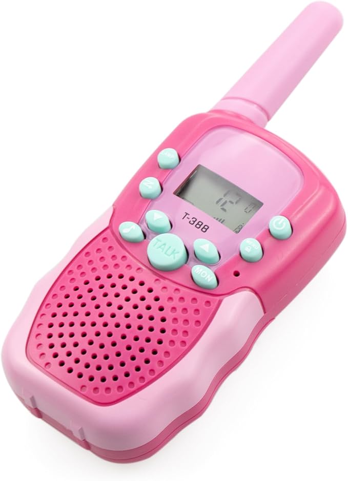 Kids Walkie Talkies T-388 Mini 2 Way Radio USB Rechargeable 22 Channels Long Range Toys for Boys Girls 3-12 Years Old Birthday Gift, Outdoor Adventures, Camping, Hiking (2 Pack, Pink)