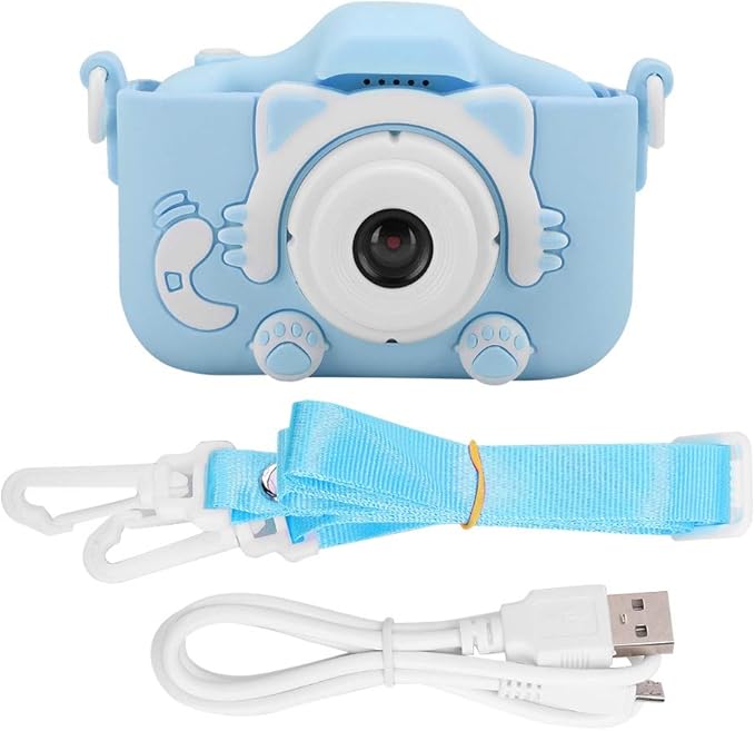 EBTOOLS Mini Cartoon Kitty Children Camera, 12MP Mini Dual Cameras USB Digital Camera Toy, with 2.0In Screen, for Taking Photos and Recording Videos, Game, Gifts for Kids(Blue)