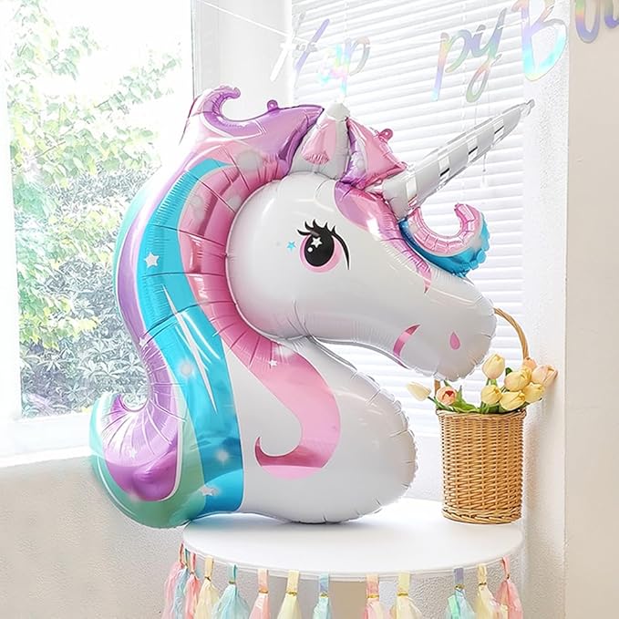 Unicorn 5th Birthday Party Decorations for Girl Purple Pink Theme Balloon Set, Large Rainbow Unicorn Helium Balloons with Heart and Star Baby Shower Kids Supplies (number 5 set)