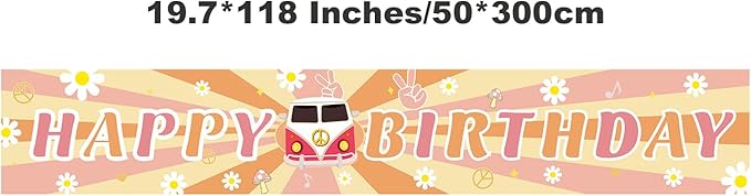 Groovy Happy Birthday Long Banner with 118X19.7 inch,Retro Hippie Boho Girl Birthday Party Decorations,Daisy Flower Photography Backdrop Groovy Party Supplies for Happy Birthday Baby Shower