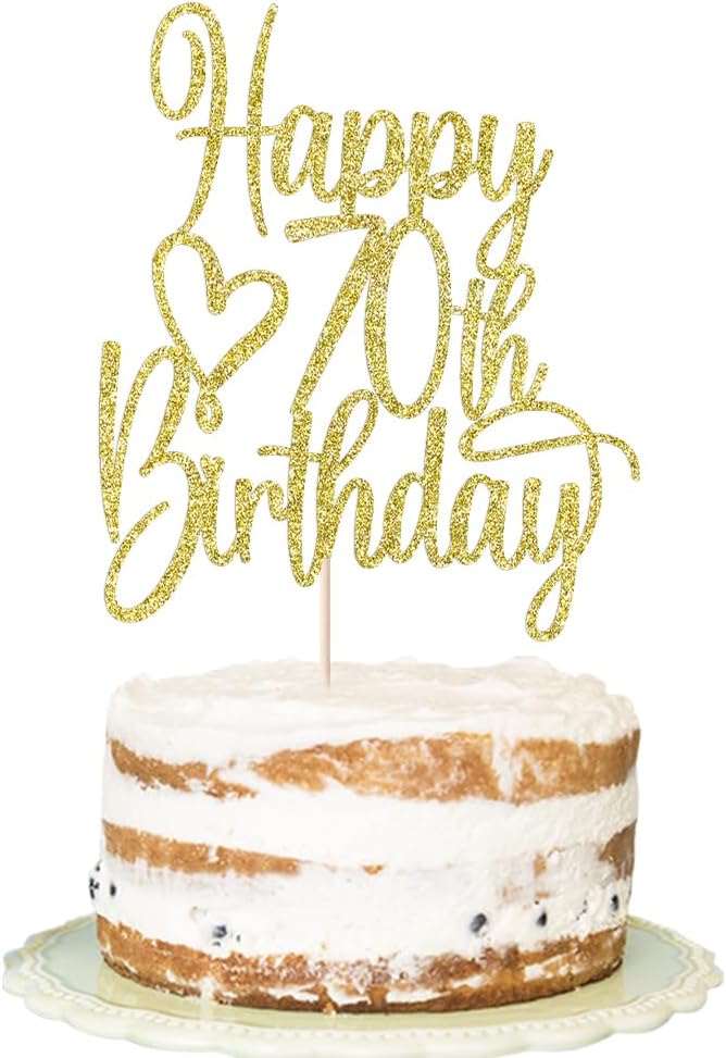 Gold Glitter Happy 70th Birthday Cake Topper - Cheers to 70 Years Cake Topper, 70 & Fabulous Cake Decoration for Hello 70th Birthday Anniversary Party Cake Decorations Supplies