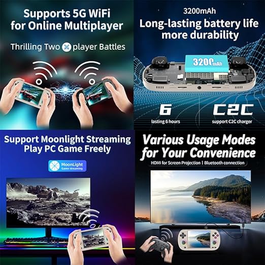 RG40XX H Retro Handheld Game Console RG40XXH Portable Gaming Console with 4'' IPS Screen Linux System Built-in 64G TF Card Preloaded Games 5000+ RG40XX H Supports 5G WiFi Bluetooth 4.2 Grey
