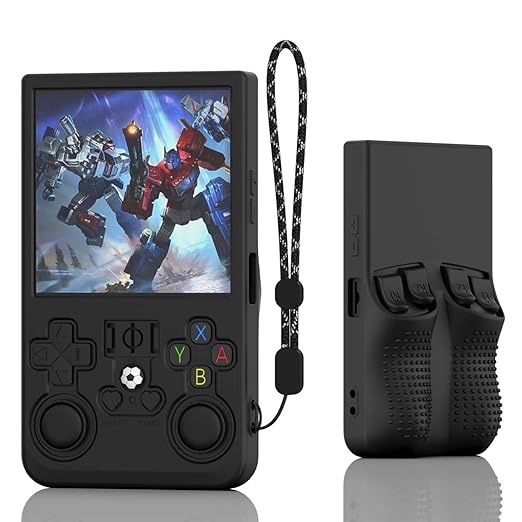 FIOPAZ for R36MAX Silicone Protective Case, Soft Skin for R36 MAX Retro Handheld Game Console Accessories, Anti-Scratch Washable Only for R 36 MAX Sleeve with Lanyard (Black)