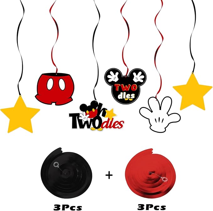 LINGTEER Oh Twodles Birthday Swirls Streamers - Cheers to Boys 2nd Birthday Kids Two Years Old Mouse Theme Party Hanging Decorations.