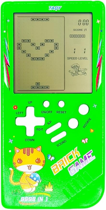 Cute Cat Pattern Block Game Console 23 Brick Games Racing/Tank Battle Retro Mini Game Machine Children's Game Console 70/80/90's Nostalgic Gifts Puzzle Toy Handheld Portable Game Device (Green)