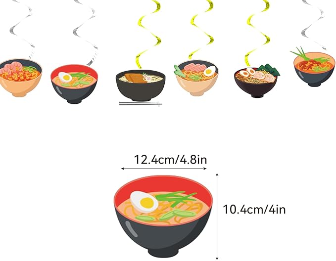 Ramen Party Decorations Japanese Noodles Birthday Decorations Includes Happy Birthday Banner Cupcake Toppers Cake Topper Spirals Balloons for Ramen Noodles Party Supplies