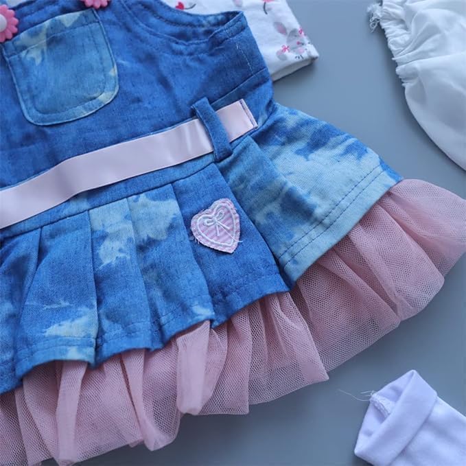 Reborn Baby Dolls Clothes for 17-22 inch Newborn Baby Dolls Girl Outfits Accesories 【 Skirt 5pcs Set 】