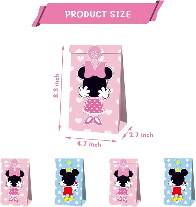 OU RUI 12Pcs Mouse Party Bags With Stickers Paper Supplies Favors Cookie Chocolate Candy Snack Bags Mouse Birthday Party Gift Bag