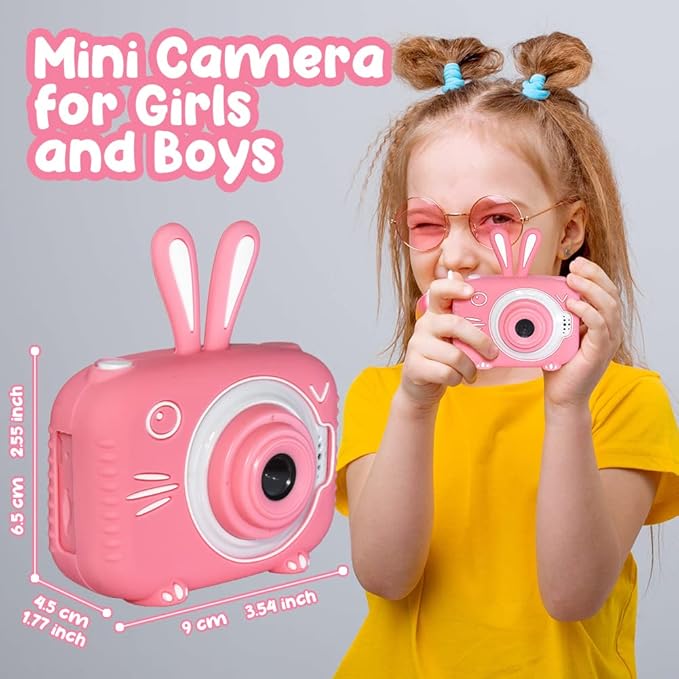 Kids Camera for Girls Boys 3-12 Years Old Selfie Children Camera Infant Toys Bunny 1080P HD Digital Video Camera for Toddler Christmas Easter Birthday Gifts with 32GB SD Card
