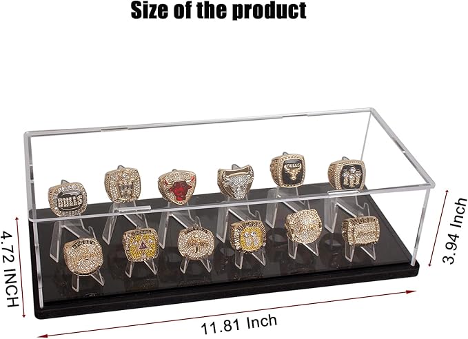 Championship Ring Display Case, 12 Ring Posts Baseball Ring Display Case,Ring Rack Display Gifts for Casino Poker Chip Collectibles Include 12 pcs Holder