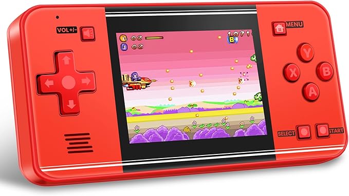 32-Bit Handheld Game Console for Kids & Adults with 135 Preloaded Retro Video Games, 3.0" Color Display, Rechargeable Battery - Portable Mini Travel Toy Gift for Boys and Girls (Red)
