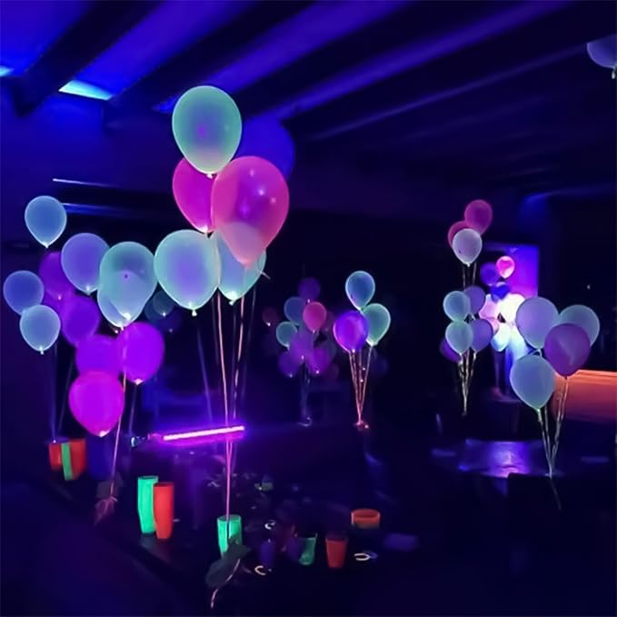 100 Pcs 12 Inch Thick UV Neon Balloons, Glow Party Balloons UV Black Light Balloons Glow in the Dark for Birthday Decorations Wedding Party Supplies, Blacklight Reactive Fluorescent Latex Balloons