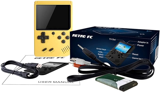 Retro Handheld Games Console for Kids/Adults, 168 Classic 8 Bit Games 3 inch Screen Video Games with AV Cable Play on TV (Yellow)
