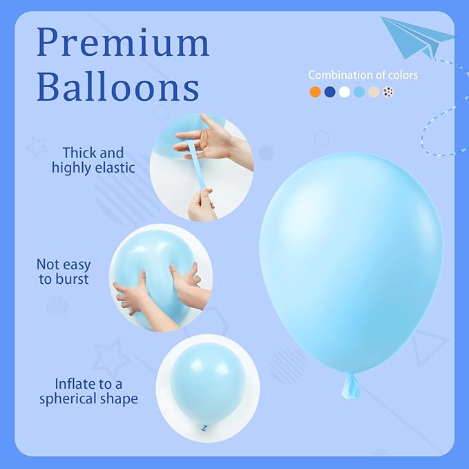 Blue and Orange Balloons, 60pcs 12 Inch Orange Blue White Nude Latex Balloon with Confetti Balloons Ribbon for Baby Shower Graduation Blue Birthday Party Decorations