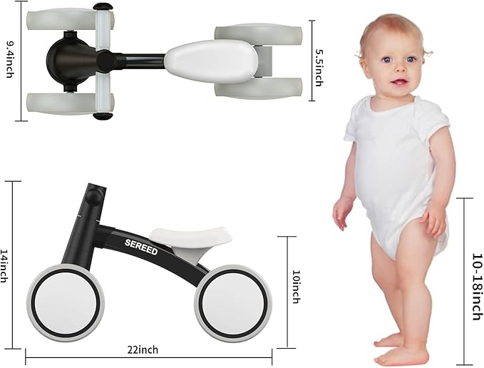 SEREED Baby Balance Bike for 1 Year Old Boys Girls 12-24 Month Toddler Balance Bike, 4 Wheels Toddler First Bike, First Birthday Gifts