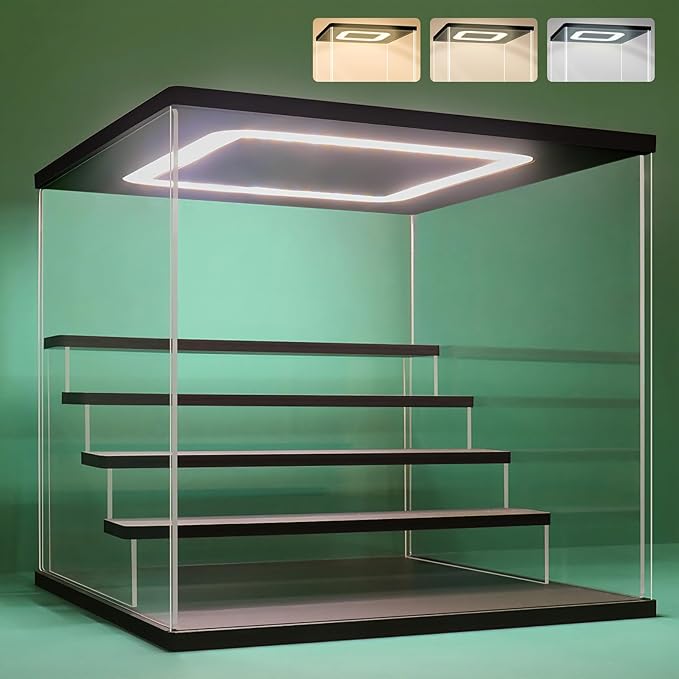 NONEMEY Clear Acrylic Display Case Stand with LED Light 2/3/4/5/6 Tier Storage Box Showcase Dustproof Organizer Box for Collectibles (5Tier 12.4*12.2*12inch )