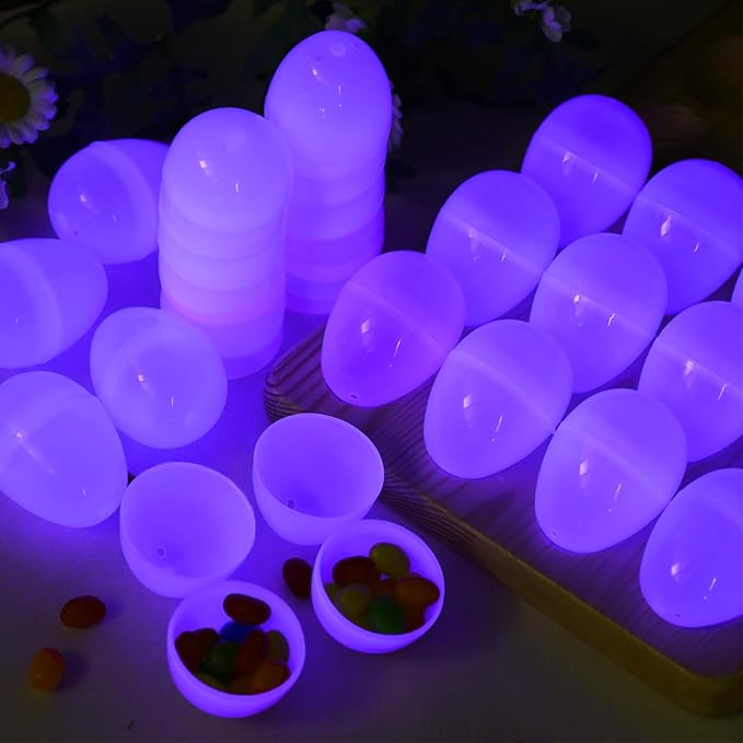 ShinyRelief 36 Pcs Glow in the Dark Easter Eggs 2.4 Inch Plastic Fillable Eggs Bulk,easter Basket Stuffers Gifts Party Favors Decorations Supplies(Purple)