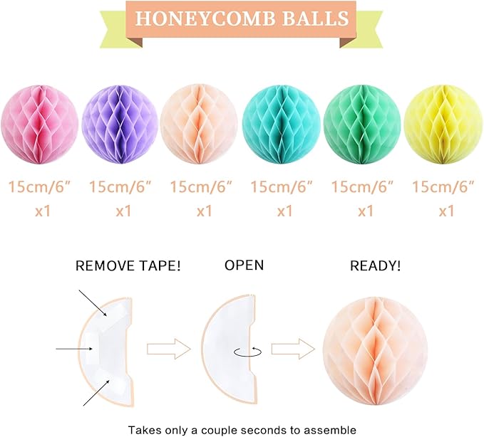 Pastel Birthday Decorations Kit - 17-Piece Set with Pre-Strung Happy Birthday Banner, Honeycomb Balls, Garland & Swirls | Macaron Theme Party Supplies for Women Girls Kids, Teens Adults