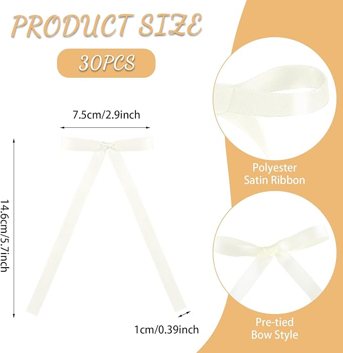 30 Pack Bow Cake Toppers Ivory Ribbons Bows for Cake Bow Cupcake Toppers Ivory Bow Birthday Decorations for Baby Shower Birthday Wedding Party Supplies
