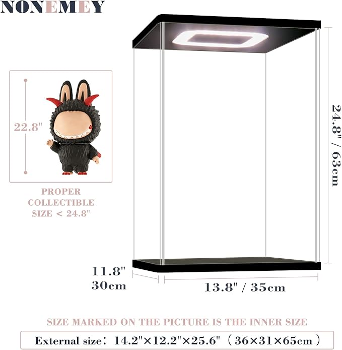 NONEMEY Acrylic Display Case with Led Light ，Assemble Clear Acrylic Display Case Stand Dustproof Protection Showcase Organizer Box for Action Figures(14.2x12.2x25.6 inch, 36x31x65cm)