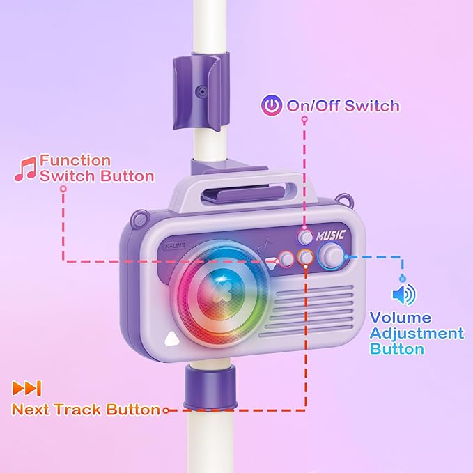Bluetooth Kids Karaoke Microphone with Adjustable Stand, Karaoke Machine for Kids with Bubble Maker，Vioce Changer, Colorful Lights - Microphones for Singing Christmas, Birthday Gifts for Girls