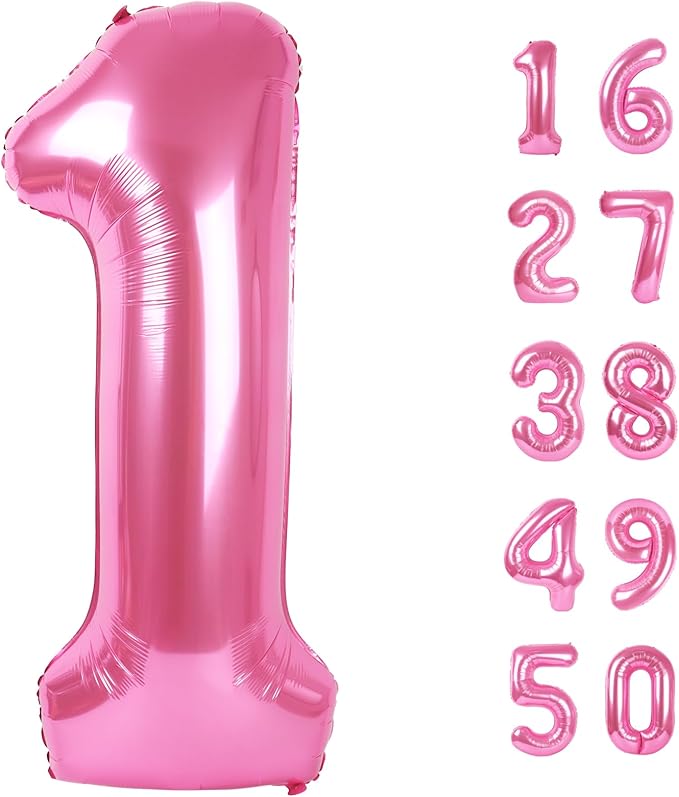 Pink Number 1 Balloon 40 Inch,Jumbo Giant Mylar Pink Number 1,Big Large Foil Helium One Number Balloons, Balloons for 10 11 21st 100 Birthday Party Decorations Supplies Anniversary Celebration