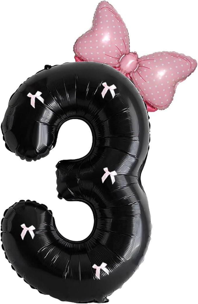 PLAP Birthday Number Balloon Bow Black Party Supplies 32 "Birthday Number Decoration (Black pink number 3)
