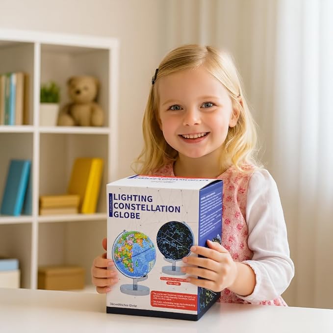 3-in-1 Illuminated World Globe for Children and Adults with Constellation Map, Color Changing Lamp for Learning & Education, Night Light for Kids Room and Desk Decor