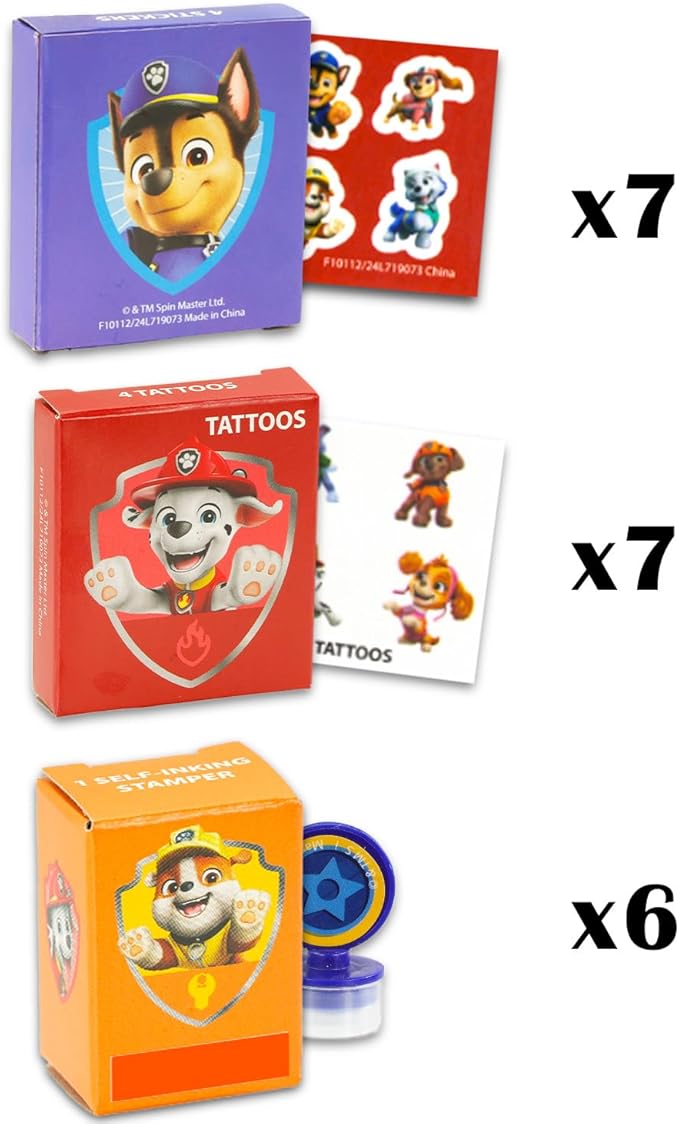 Paw Patrol Party Favors for 20 Guests Bundle ~ 20 Pieces Paw Patrol Favor Boxes with Stickers, Tattoos and Stampers for Kids Birthday Party | Paw Patrol Party Supplies and Decorations Combo Pack